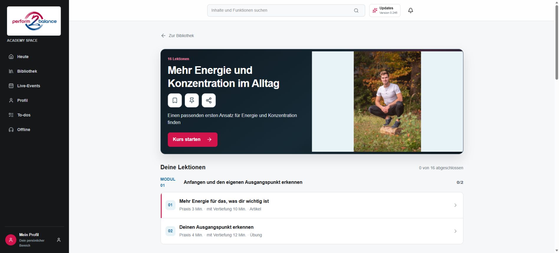 Energie-Kurs in der Desktop-App